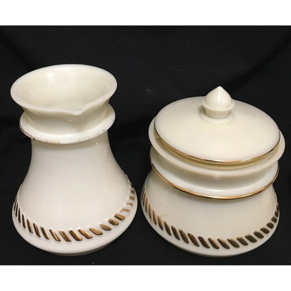 VTG Custard Glass 24k Gold Accents Sugar Bowl Lid & Cream Pitcher Wheaton Ware